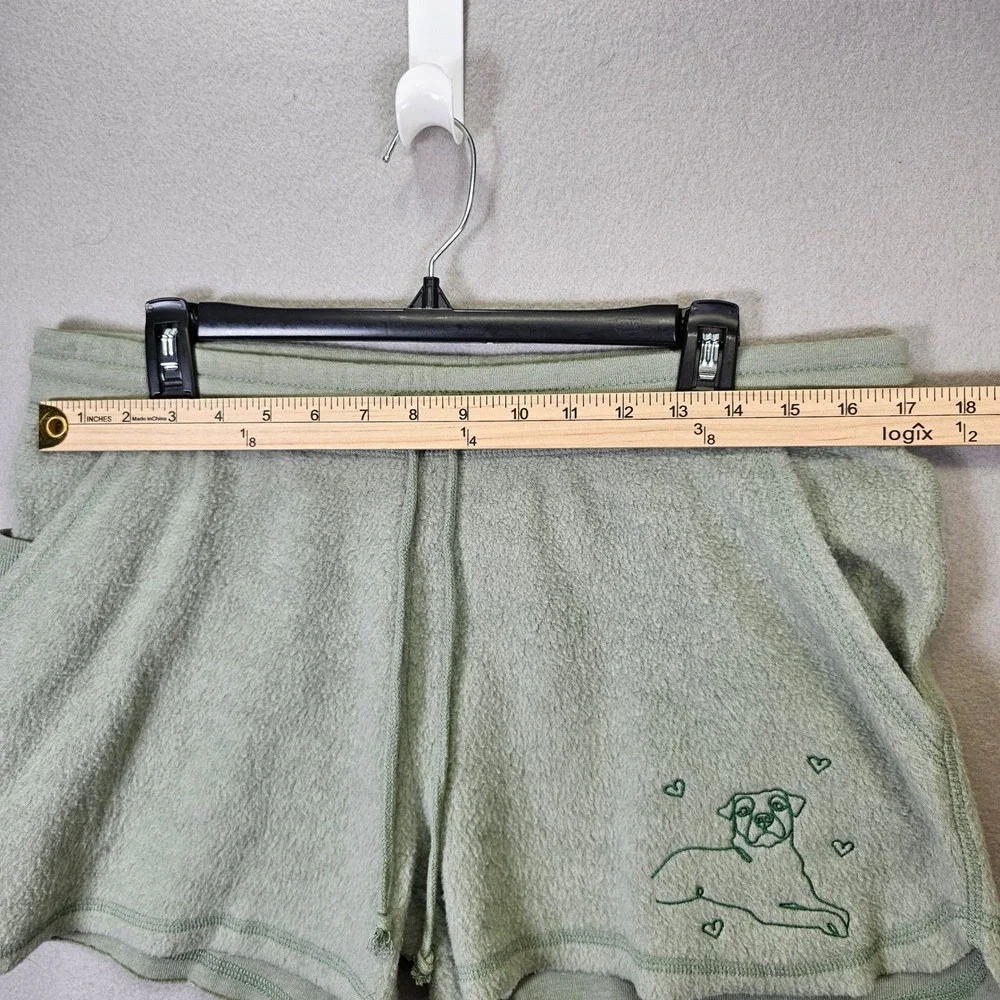 Boxercraft‎ Sage Green Fleece Lounge Shorts Embroidered Dog Heart Large NWT